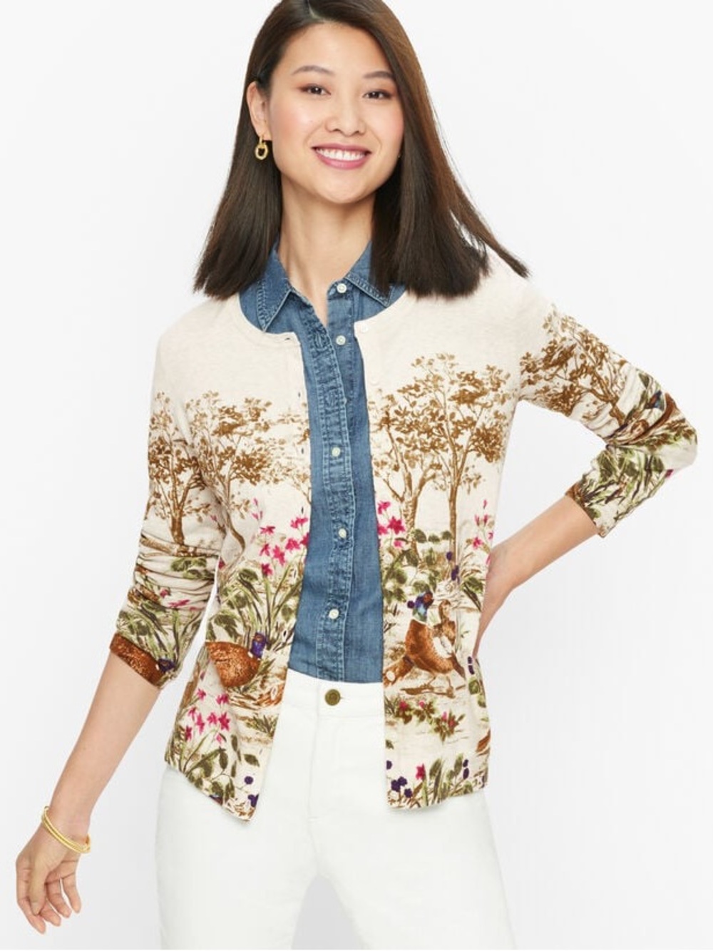 Talbots Pheasant Garden Cardigan sz M petite
